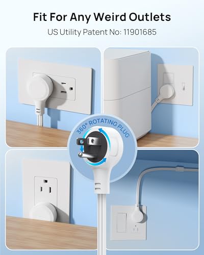 TROND Electrical Outlet Extender 360° Rotating Plug with 20W USB C, 18in | Short Extension Cord, Wall Plug Adapter with 3 AC Outlets, Access Hard-to-Reach Outlets Use Behind Couches, Desk, White - size: 1.5 FT 360° Rotating Plug