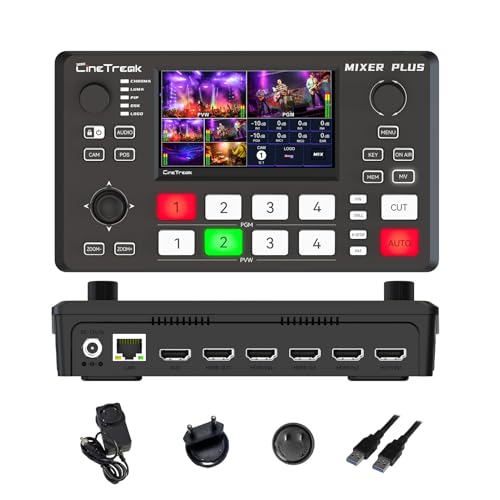 Mixer Plus Compact Video Switcher 4 HDMI with 4''Built-in Screen, Portable Live Streaming Switcher for Multi-Camera, Online Class, Event, YouTube, OBS, Zoom