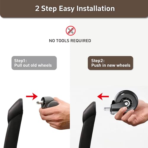 3 Inch Office Chair Wheels, Set of 5 (Black) | Heavy Duty Replacement Casters for Hardwood Floor & Carpet, Smooth Quiet Roll, Universal 11mm Stem, Non-Marking PU Wheels - color: Black