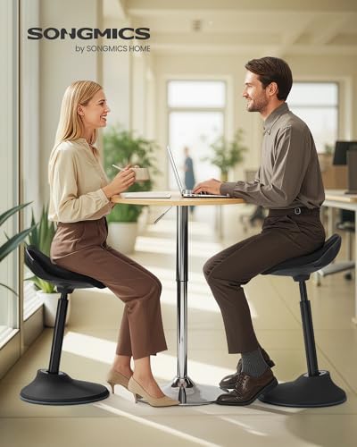 SONGMICS Ergonomic Wobble Stool, Height Adjustable Swivel Balance Chair - color: Ink Black (Fabric Upholstery), size: 16.5"D x 15"W