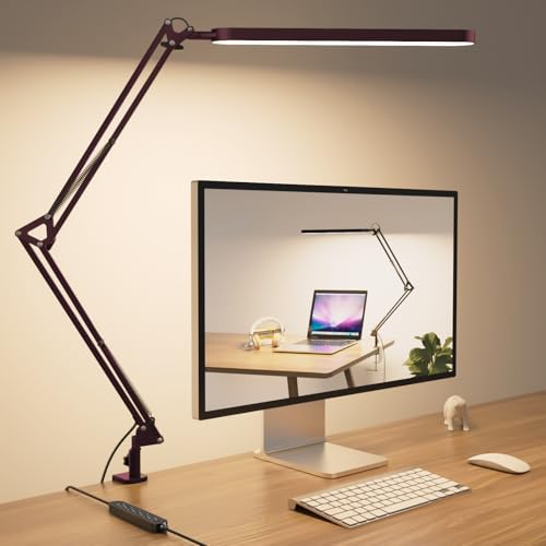 SKYLEO Desk Lamp - LED Desk Light - 5 Color Modes X 11 Brightness Levels - Adjustable Swing Arm - Timmer & Memory Function - 12W Lamp for Desk - Red - style: Red swing arm