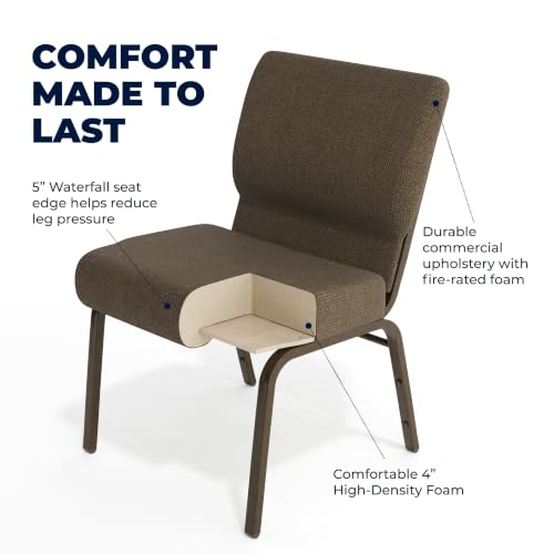 Flash Furniture HERCULES Series 21''W Stacking Church Chair in Brown Fabric - Gold Vein Frame - color: Brown Fabric/Gold Vein Frame, size: Set of 1