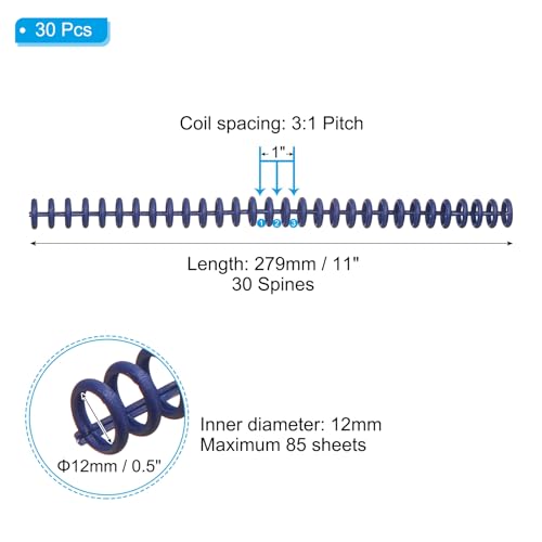 PATIKIL 12mm(1/2") Plastic Spiral Binding Coils, 30 Pcs Binding Spirals 85 Sheet Capacity Binding Spirals for Binding Paper Sheets, Dark Blue - color: Dark Blue, size: 12mm(1/2")