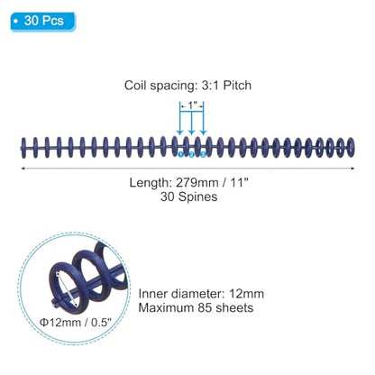 PATIKIL 12mm(1/2") Plastic Spiral Binding Coils, 30 Pcs Binding Spirals 85 Sheet Capacity Binding Spirals for Binding Paper Sheets, Dark Blue - color: Dark Blue, size: 12mm(1/2")