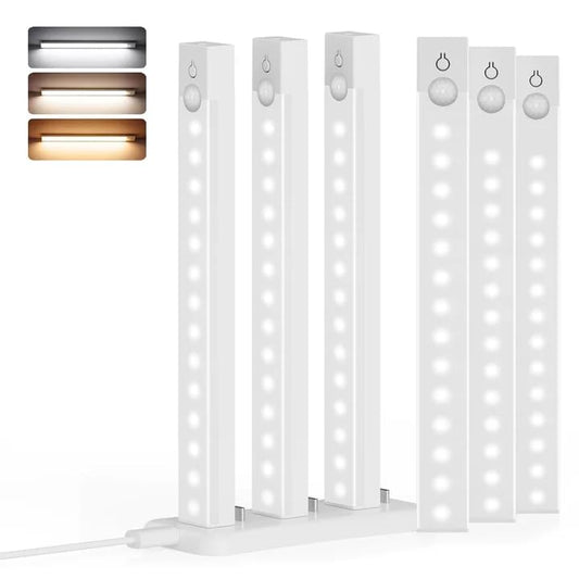 8Inch Under Cabinet Lighting Rechargeable with Charge Station, 6Pack | Motion Sensor Light Indoor 3 Color Dimmable Closet Light Battery Operated, Magnetic Under Counter Lights for Kitchen Stair - size: 8Inch 6Pack with 1 Station