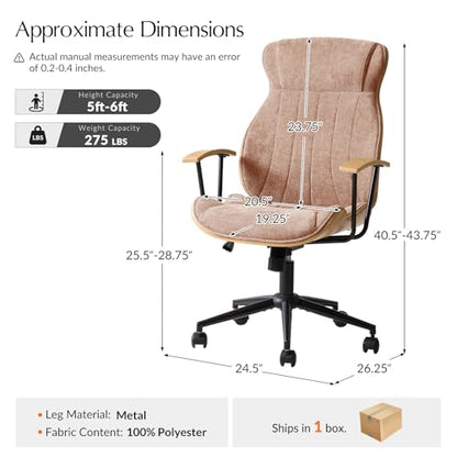 HULALA HOME Solid Wood Office Chair with High Backrest, Spice | Mid Century Modern Bentwood Desk Chair with Tilt Function, Swivel Fabric Computer Task Chair, Height Adjustable, Metal Base - color: Spice