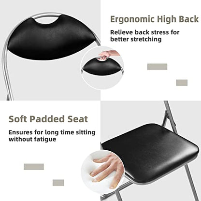 GIANTEX 6-Pack Folding Chairs Set - Waiting Room Chairs with Padded Seats and Carrying Handle for Desks Home Office Steel Guest Reception Party Poker Stackable Conference Chairs Pack of 6