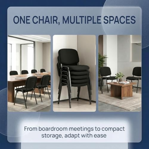 HNY Black Waiting Room Stackable Chairs Mesh Ergonomic Reception Chairs Set of 5 Conference Desk Guest Chair for Meeting Room, Office, Lobby, Events, Hall - color: Black Mesh
