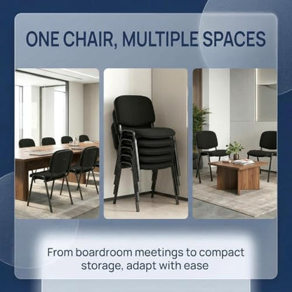 HNY Black Waiting Room Stackable Chairs Mesh Ergonomic Reception Chairs Set of 5 Conference Desk Guest Chair for Meeting Room, Office, Lobby, Events, Hall - color: Black Mesh