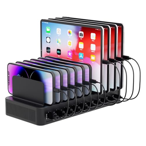 60W Charging Station for Multiple Devices, 10-Port USB Fast Charging Station with Adjustable Dividers - Device Organizer Charging Dock for iPhone, Android, iPad, Tablets & More - color: Black