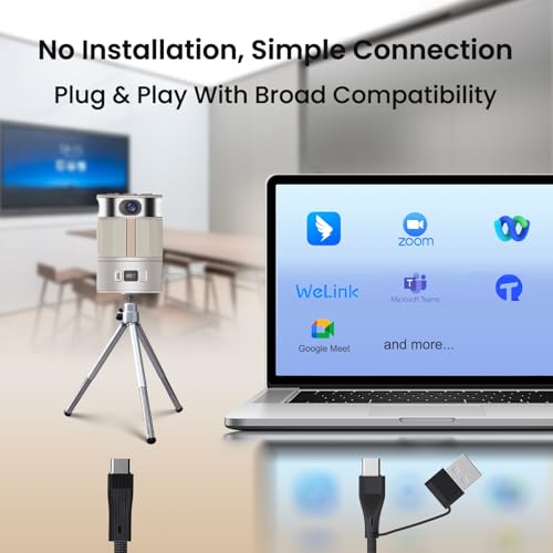 WeGoIOT 360 Conference Camera, 1080p HD Webcam Immersive Video Conference Experience, AI-Driven Speaker-Tracking, Both Overall and Speakers’ Close-up View, with Micro SD Slot, Stand