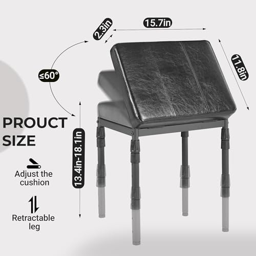 Adjustable Ottoman Pouf, 60 Degree Tilt, Brown Synthetic Leather | 4-Height Footrest, 28 Positions, Iron frame, Foam Cushion, 15.74 x 11.81 x 13.34 in, Under Desk, Living room, Home Office - color: Black Synthetic Leather