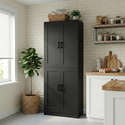 DIYART 71" Tall Kitchen Pantry Cabinet, Freestanding Food Storage Organizer with Doors & Adjustable Shelves, Large Utility Hutch Cupboard for Dining Room, Kitchen & Home Office, Black - color: Black