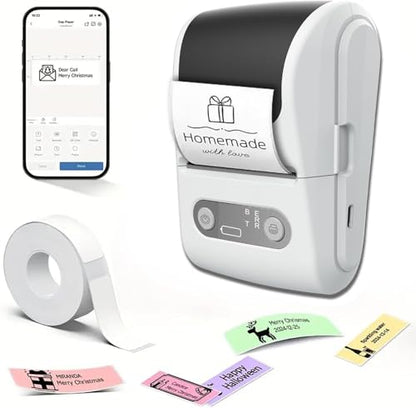 Label Maker Machine with Tape, Portable Thermal Label Printer with 1 Roll 57x50mm Tape, Handheld Sticker Maker Support 12-57mm Thermal Labels for Small Business/Home/School/Office, White - color: Black
