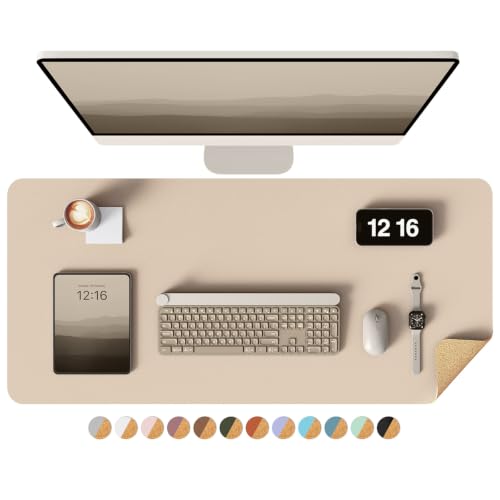 YSAGi Double-Sided Desk Pad, 31.5"x15.7" Leather Desk Mat, Eco Cork Desk Pad Protector,Large Mouse Pad,Waterproof Desk Blotter for Office/Home (Beige/Cork) - color: Beige/Cork, size: 31.5" x 15.7"