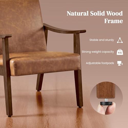 Yaheetech Accent Chairs Set of 2, Mid-Century Faux Leather Armchairs Brown - color: Brown