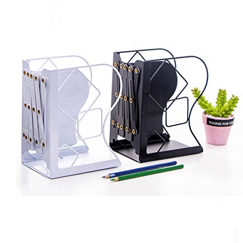 Adjustable Bookends - Nonskid Heavy Duty Book Ends for Desk - Book Stand & Organizer - color: Black-cubic