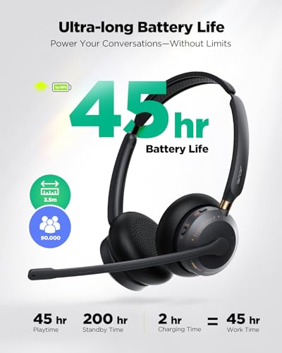 acer Wireless Headset with Mic for Work,Bluetooth Headset for Clear Call ＆ Meeting, Work Headset with Charge Stand for Remote & Office, Bluetooth 5.3 & 2.4G Headset for PC, Phone, Teams, Zoom - OHR689 | Work Headset with Charge Stand for Remote & Office,