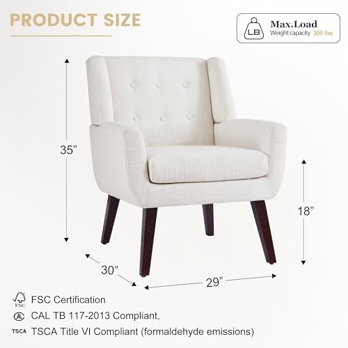 HUIMO Living Room Chairs Set of 2,Upholstered Button Linen Accent Chair | Mid Century Fabric Modern Armchair,Comfy Arm Club Sofa Chairs for Living Room Reading Bedroom,Waiting Room Beige 2PCS - color: Beige