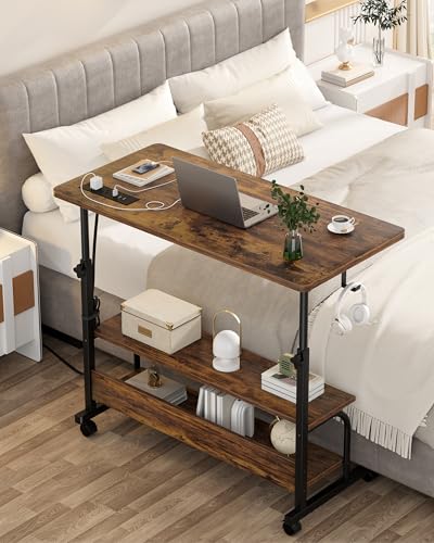 Armocity 32" Rolling Standing Desk with Charging Station for Couch Bed - color: Rustic Brown, size: 32''