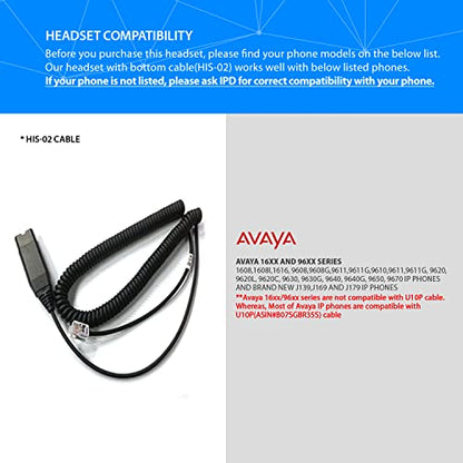 IPD IPH-165 Phone Headset with Noise Cancelling Microphone for Office and Call Center-Compatible with Avaya 1608 1616 9601 9608 9611 9611G 9620 9621 9630 9631 9640 9641 9650 9670 J139 J159 J169 J179 - color: 165-BL-FOAM