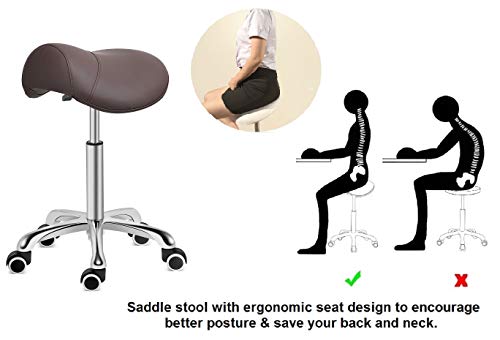 Kaleurrier Rolling Saddle Stool with Wheels: Adjustable Salon Stool Chair - color: Coffee, style: Without Back