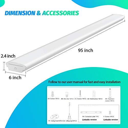 8FT LED Shop Lights 110W LED Garage Light, 5000K, 12000lm, 8 Foot Linear Strip Fixture, Surface and Suspend Mounting, for Warehouse, Workshop, Replace for Fluorescent Tube 2 Pack - size: 8FT
