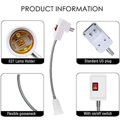 Plug in Light Socket Adapter,4Pack Extension Light Socket Converter Plug Lamp Socket Desk Extender Lamp Bulb Holder E26/E27 All Direction Bulb Adapter with Switch 5.9''Gooseneck For Bedside Plant Grow - color: E27 Socket Adapter