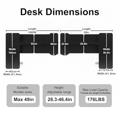 Acrolix L Shaped Electric Standing Desk, 59x40 Inch Reversible, Rustic Brown - color: Rustic Brown, size: 59