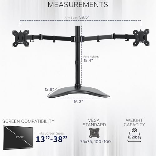 VIVO Dual LED LCD Monitor Free-Standing Desk Stand - color: Black, size: 13" - 38" screens