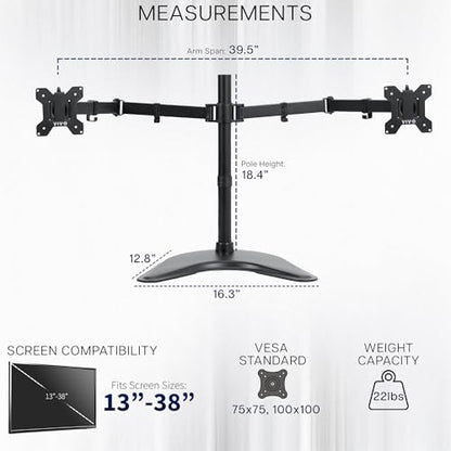 VIVO Dual LED LCD Monitor Free-Standing Desk Stand - color: Black, size: 13" - 38" screens