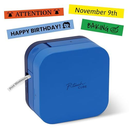 Brother P-Touch Cube Smartphone Label Maker, Bluetooth Wireless Technology, Multiple Templates Available, Apple & Android Compatible - Blue, 2.5 x 4.6 x 4.6 inches - color: Blue