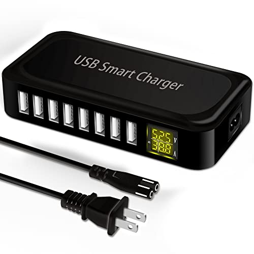 USB Charging Station, Ziwodiv 8-Port 60W/12A USB Charger Station, Multi Ports USB-A Charging Hub with LED Display, Compact Desktop Charger for Multiple Devices, iPhone iPad Samsung Android and Tablet - color: Black