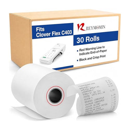 Thermal Paper Rolls Compatible for Clover Flex C401, C403, C405-30 Rolls | 2.25 inch x 50ft - BPA Free