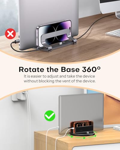 OMOTON 360° Vertical Laptop Stand Holder, Dual-Slot Aluminum Desk Organizer