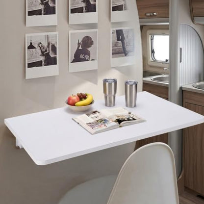 Yescom Wall Mounted Floating Folding Desk Wooden PC Dining Drop Leaf Table - color: White