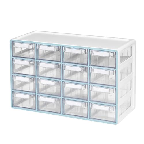 Blue Ginkgo 16-Drawer Storage Cabinet Organizer, Blue, Made in Korea | Stackable. Adjustable. Easy Visibility. - color: BLUE, size: 16 Drawer