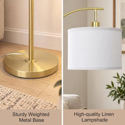 Upgraded Gold Arc Floor Lamp Adjustable Height 55-63in, 3 Color 9W LED Bulb - color: Gold+White Shade-Arc