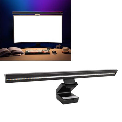 RGB Computer Light Bar, Wireless LED Screen Lamp with Music Sync, 5 Color Temperatures Stepless Dimmable Touch Control Dual Light Source for PC Monitor Desk Lighting