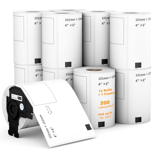 Compatible 4" x 6"(101mm x 152mm) Direct Thermal Labels Replacement for DK-1241 Shipping Mailing Postage Address Compatible for Brother QL Printer (12 Rolls + 1 Frame, 200 Labels/Roll) - color: Dk-1241-12 Rolls