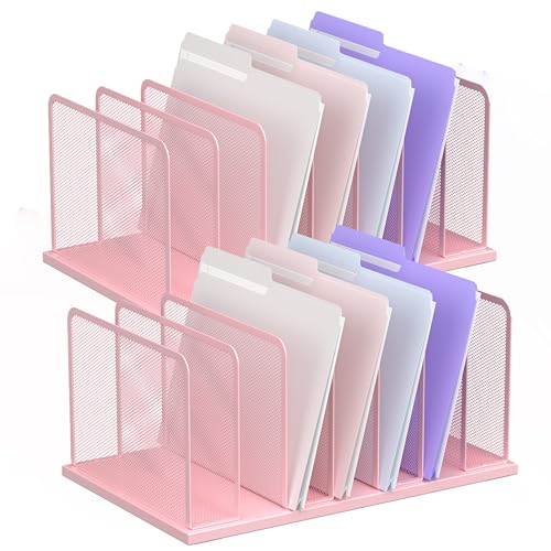 Kuntine.B 7-Section Upright Desk File Organizer Pink 2 Pack | Vertical, Mesh, Metal, Assembly, Stability, Sturdiness, Organization, Standing - color: Pink, size: 2 Pack 7-Section