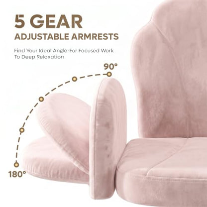 Bestier Criss Cross Office Chair with FILP-Up Armrests, Pink Velvet | Rocking Recline,Swivel Makeup Vanity Chair with 5-Level Folding Armrest, Cross Legged Desk, Adjustable Height Swivel Chair - color: Pink Velvet