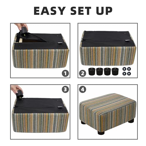 CAROLMADE Small Foot Stool Ottoman Footstool with Legs Under Desk Footrest for Living Room Bedroom and Office,Linen-Stripe Green - color: Stripe Green, size: 11"d X 15.4"w X 8.3"h
