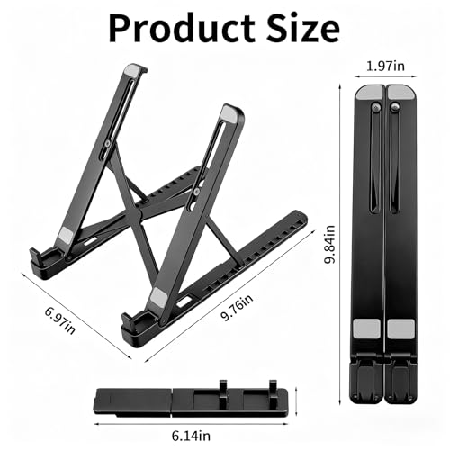 Adjustable Laptop Stand, 6-Level Foldable, Ventilated, for 10-15.6 Inch - color: Black
