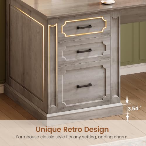 SEDETA 67" Farmhouse Executive L Shaped Desk with Hutch & Storage - color: Grey, size: 67" L Shaped Desk with Hutch