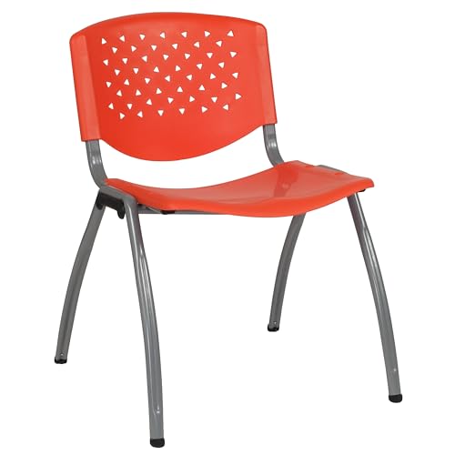 Emma + Oliver Home and Office Orange Plastic Stack Chair with Performa | Powder Coated, 880 LBS. Weight Capacity - color: Orange