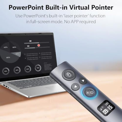 N97s Presentation Clicker for Powerpoint Presentations with Digital Pointer | ①Green Laser Pointer②Metal Housing③Magnifier/Highlight/Mouse Left Click④TV Screen&Projector Clicker⑤Built-in Storage Receiver - color: Green - BLE&USB-A