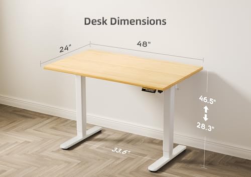 Claiks Electric Height Adjustable Standing Desk, 48x24 Inch, Bamboo | Smooth Height Adjustment, 3 Memory Presets, Cable Management Hub&Hook, Stable Steel Frame, 176lbs Capacity, Easy Assembly - color: Bamboo, size: 48