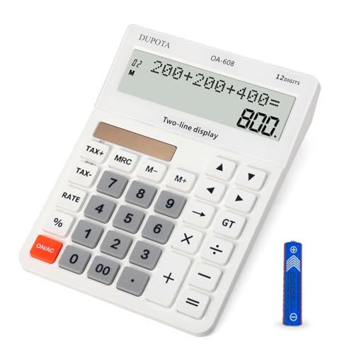 Desktop Calculator Large Display Big Buttons with 12 Digits 2-line | Solar Power and Battery, Accounting Calculator with Tax and Check Function for Office, Home and Business (OA-608) - size: OA-608
