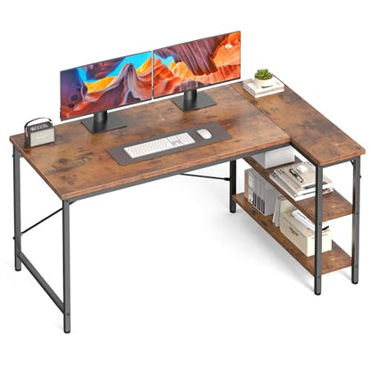 DUMOS L Shaped Computer Desk, 39" Gaming Corner Desks with Shelves | Home Office PC Table, Writing Working Study Desk with Reversible Layout, Bedroom Dorm, Rustic Brown